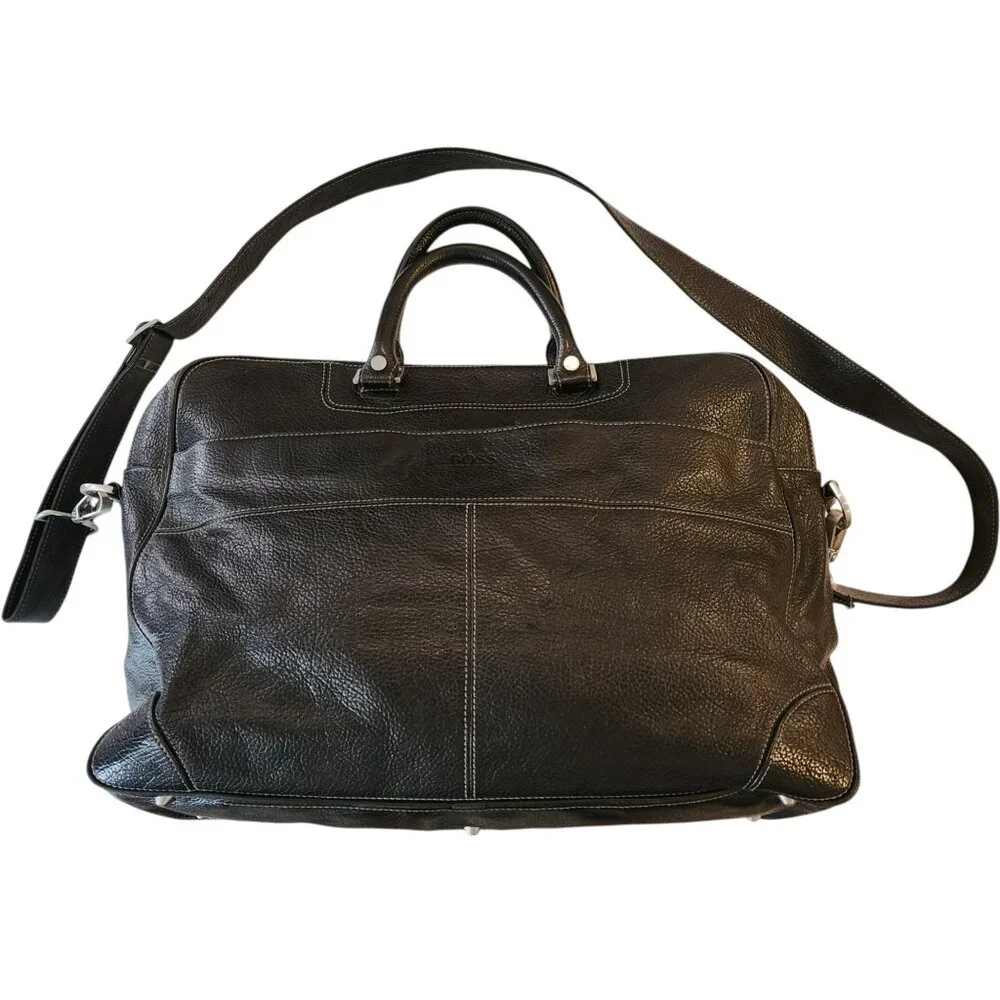 Hugo Boss Black Grained Leather Laptop Bag Adjustable Strap & Dual Handles